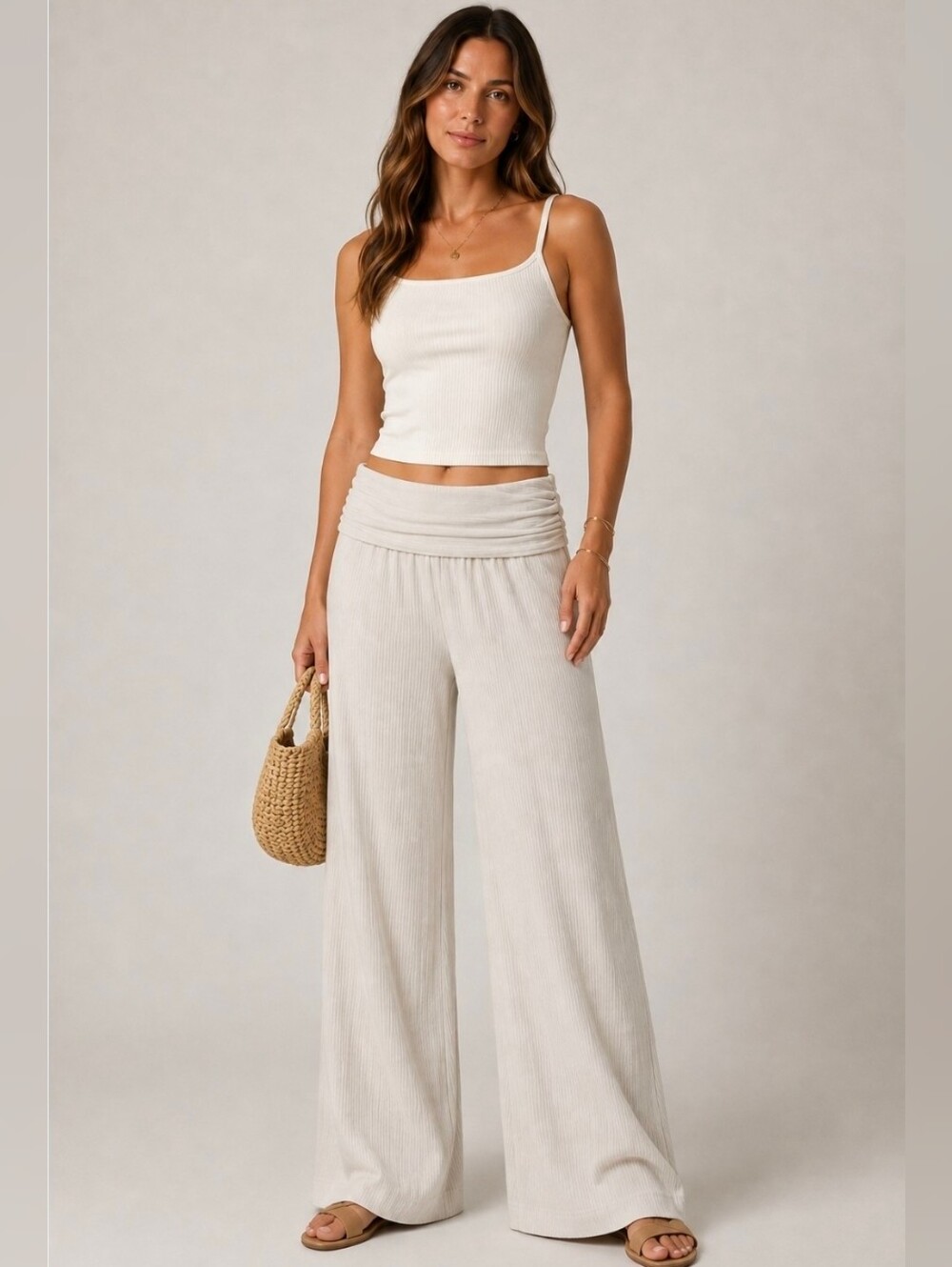 ILLA ILLA Wide Leg Ribbed Fold Over Pants Sz M